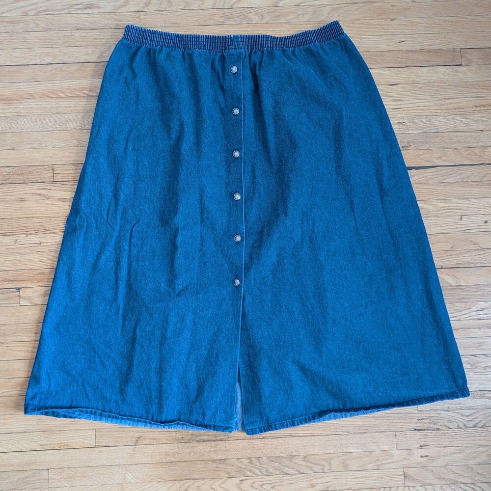 Vintage 90s Mustang Denim Midi Skirt Western Button Front Prairie Jean Size 24